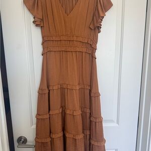 Elegant Brown Ruffle Dress